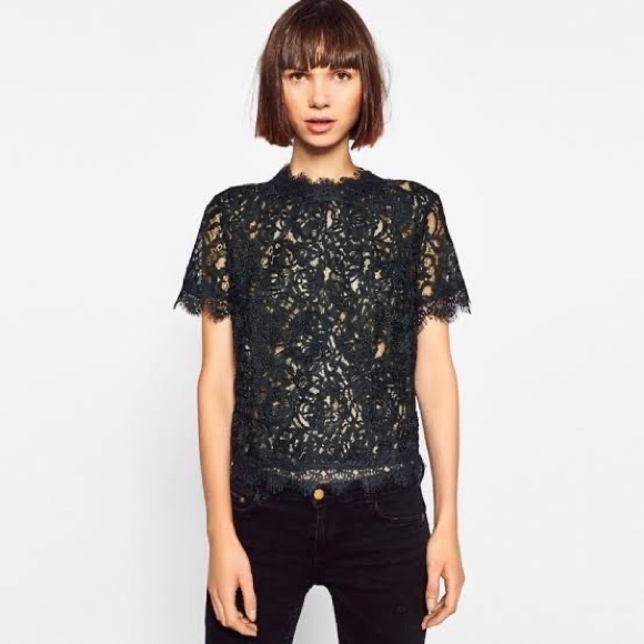 Zara Trafaluc Black Lace Top - Picture 1 of 6